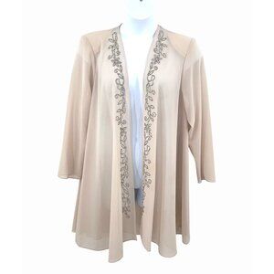 R&M RICHARDS BEIGE LONG SHEER OPEN FRONT CARDIGAN W/ BEAD EMBELLISHMENTS - 16W